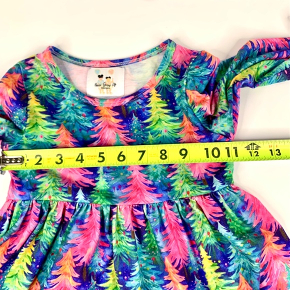 Girls Christmas Tree velour Pink princess multicolored festive flare top dresses - Picture 11 of 16